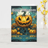 Carte Happy Halloween Scary Citrouille Design (Fleur jaune)