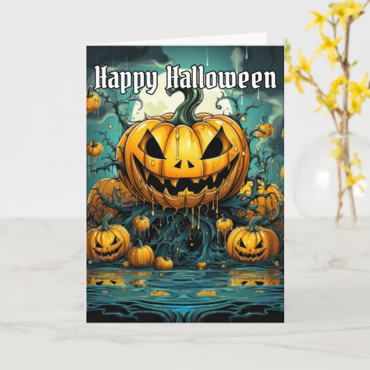 Carte Happy Halloween Scary Citrouille Design (Fleur jaune)