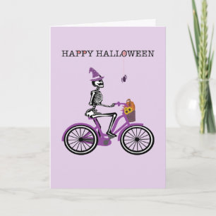Carte Happy Halloween Skeleton équitation vélo