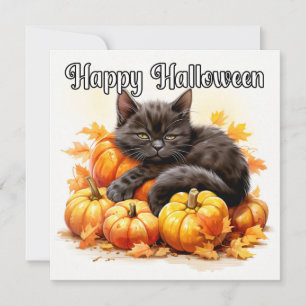 Carte Happy Halloween Sleepy Black Kitty Chat