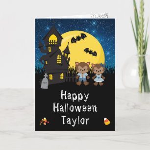 Carte Happy Halloween Werewolf Blue