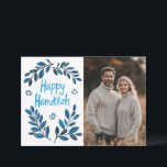 Carte Happy Hanoukka Botanical Watercolor CUSTOM PHOTO<br><div class="desc">Dessin doux pour souhaiter à quelqu'un d'hanoukka heureux! Cliquez sur "modifier à l'aide de l'outil de conception" pour ajouter votre propre photo et texte. Également disponible sous forme de carte postale, carte de voeux, carte photo ou téléchargement numérique pour envoyer instantanément par e-mail ou SMS. Consultez ma boutique pour en...</div>