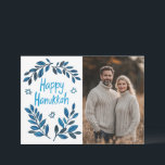 Carte Happy Hanoukka Botanical Watercolor CUSTOM PHOTO<br><div class="desc">Dessin doux pour souhaiter à quelqu'un d'hanoukka heureux! Cliquez sur "modifier à l'aide de l'outil de conception" pour ajouter votre propre photo et texte. Également disponible sous forme de carte postale, carte de voeux, carte photo ou téléchargement numérique pour envoyer instantanément par e-mail ou SMS. Consultez ma boutique pour en...</div>