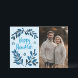 Carte Happy Hanoukka Botanical Watercolor CUSTOM PHOTO<br><div class="desc">Dessin doux pour souhaiter à quelqu'un d'hanoukka heureux! Cliquez sur "modifier à l'aide de l'outil de conception" pour ajouter votre propre photo et texte. Également disponible sous forme de carte postale, carte de voeux, carte photo ou téléchargement numérique pour envoyer instantanément par e-mail ou SMS. Consultez ma boutique pour en...</div>