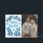 Carte Happy Hanoukka Botanical Watercolor CUSTOM PHOTO<br><div class="desc">Dessin doux pour souhaiter à quelqu'un d'hanoukka heureux! Cliquez sur "modifier à l'aide de l'outil de conception" pour ajouter votre propre photo et texte. Également disponible sous forme de carte postale, carte de voeux, carte photo ou téléchargement numérique pour envoyer instantanément par e-mail ou SMS. Consultez ma boutique pour en...</div>