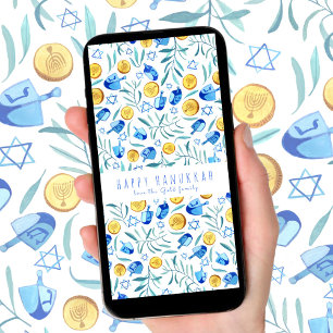 Carte Happy Hanoukka Driedel Watercolor sans arbre