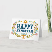 Carte HAPPY HANOUKKA floral wreath Juif Personnalisable (Devant)
