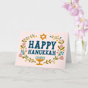 Carte HAPPY HANOUKKA floral wreath Juif Personnalisable