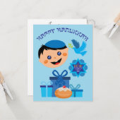 Carte 🕎 Happy Hanoukka, garçon, textes personnalisables (Devant/Arrière en situation)