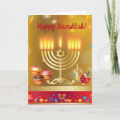 Carte Happy Hanoukka Lights Jewish Holiday Gold (Devant)