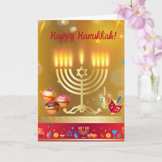 Carte Happy Hanoukka Lights Jewish Holiday Gold (Orchidée)