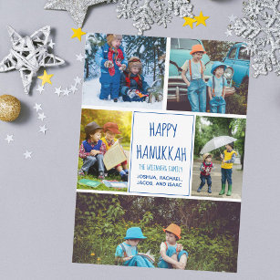 Carte Happy Hanoukka Modern Photo Collage Cute Blue Card