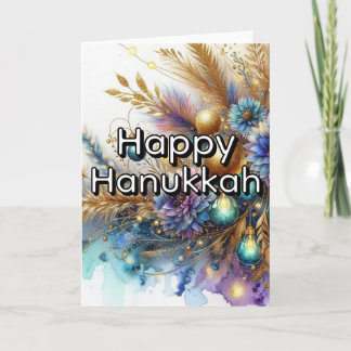 Carte Happy Hanukkah Greeting Card - Blue Gold Abstract