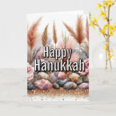 Carte Happy Hanukkah Greeting Card - Modern Simple Pink (Fleur jaune)