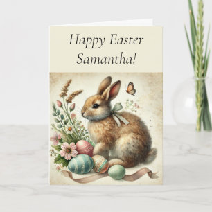 Carte Happy Hare lapin d'aquarelle de Pâques mignonne an