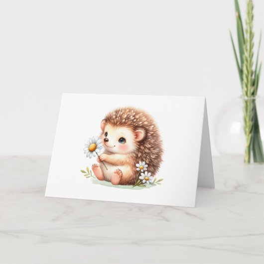 Carte Happy Hdgehog avec les marguerites salutation blan (Devant)