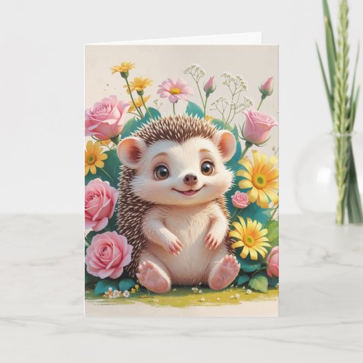 Carte Happy Hérisson avec Fleurs vierges (Devant)