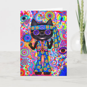 Carte Happy Hippie Chat Paix Signal Lunettes de soleil p