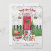 Carte Happy Holiday Anglais Bulldog Bicycle Porte Rouge (Devant)