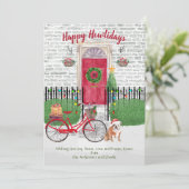 Carte Happy Holiday Anglais Bulldog Bicycle Porte Rouge (Debout devant)