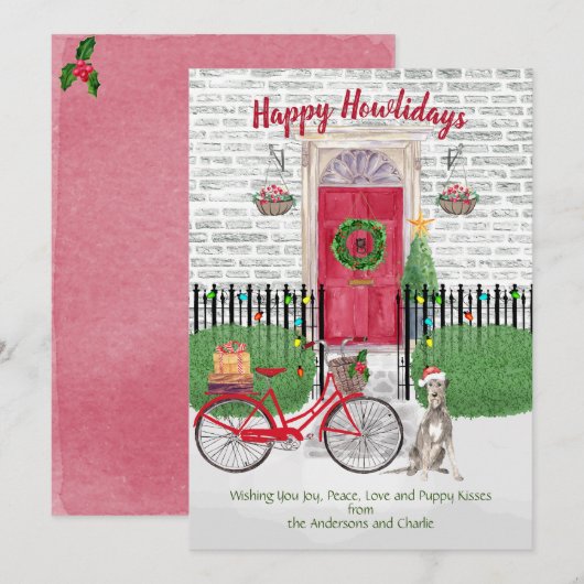 Carte Happy Holiday Irish Wolfhound Bicycle Porte rouge (Devant / Derrière)