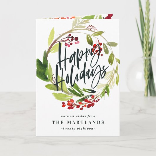 Carte Happy Holidays aquarelle photo florale vacances (Devant)