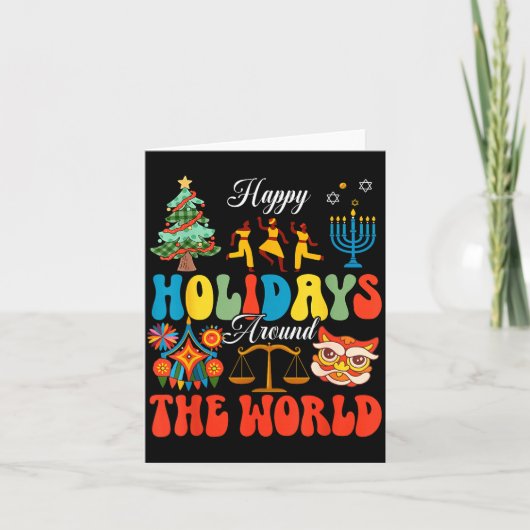 Carte Happy Holidays Around World Christmas Hanukkah Diw (Devant)