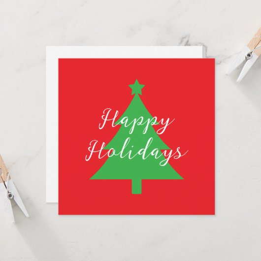 Carte Happy Holidays Bright Red Christmas New Year (Devant/Arrière en situation)