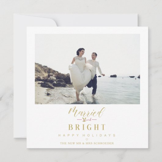 Carte Happy Holidays Christmas Married & Bright Newlywed (Devant)