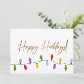 Carte Happy Holidays Faux Gold Script Lights Company (Debout devant)