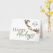 Carte Happy Holidays Oranges wreath leaves Custom Logo (Fleur jaune)