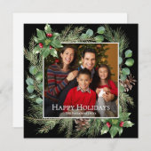 Carte Happy Holidays Photo Wreath Greenery Square Card (Devant / Derrière)