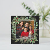 Carte Happy Holidays Photo Wreath Greenery Square Card (Debout devant)