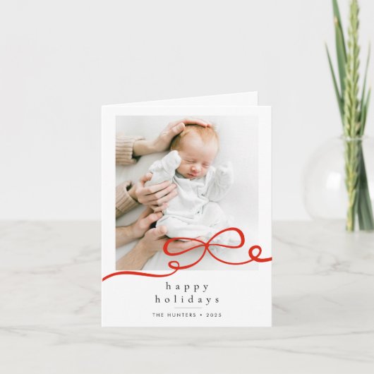 Carte Happy Holidays Simple Red Ribbon Photo Folded (Devant)