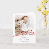 Carte Happy Holidays Simple Red Ribbon Photo Folded (Fleur jaune)