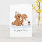 Carte Happy Holidays Winter Goldendoodle Dog Snowman (Fleur jaune)