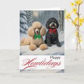 Carte Happy Howlidays Winter with Poodle and Schnoodle (Fleur jaune)