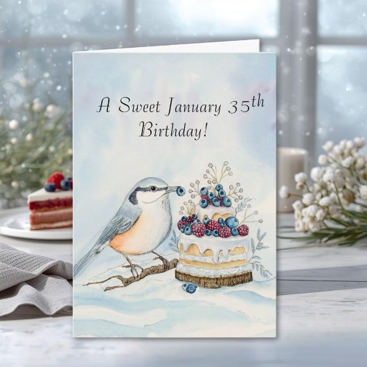 Carte Happy January 35th Birthday Nuthatch Bird