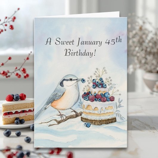 Carte Happy January 45th Birthday Nuthatch Bird