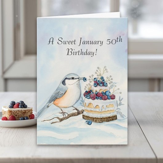 Carte Happy January 50th Birthday Nuthatch Bird
