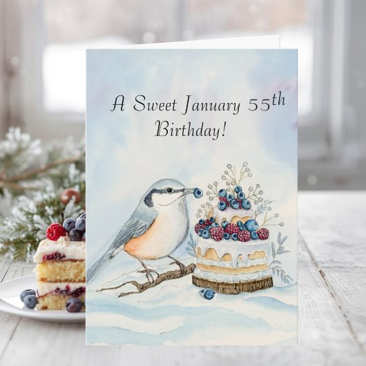 Carte Happy January 55th Birthday Nuthatch Bird