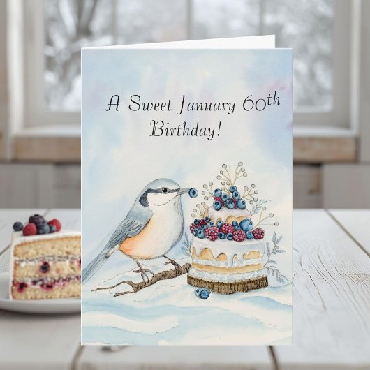 Carte Happy January 60th Birthday Nuthatch Bird