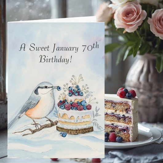 Carte Happy January 70th Birthday Nuthatch Bird