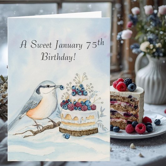 Carte Happy January 75th Birthday Nuthatch Bird