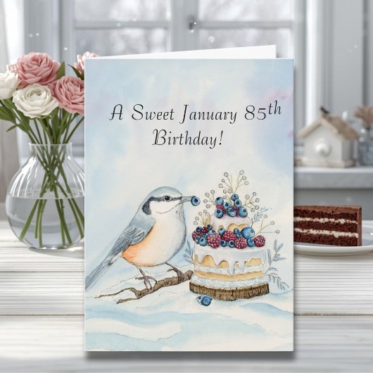 Carte Happy January 85th Birthday Nuthatch Bird