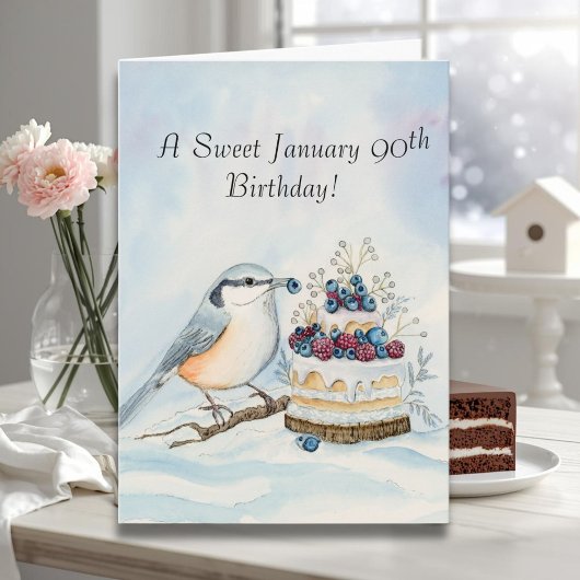 Carte Happy January 90th Birthday Nuthatch Bird