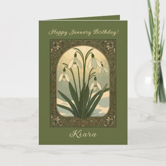 Carte Happy January Birthday Snowdrop Flowers Art Nouvea (Devant)