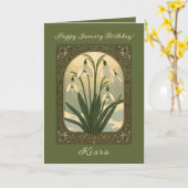 Carte Happy January Birthday Snowdrop Flowers Art Nouvea (Fleur jaune)