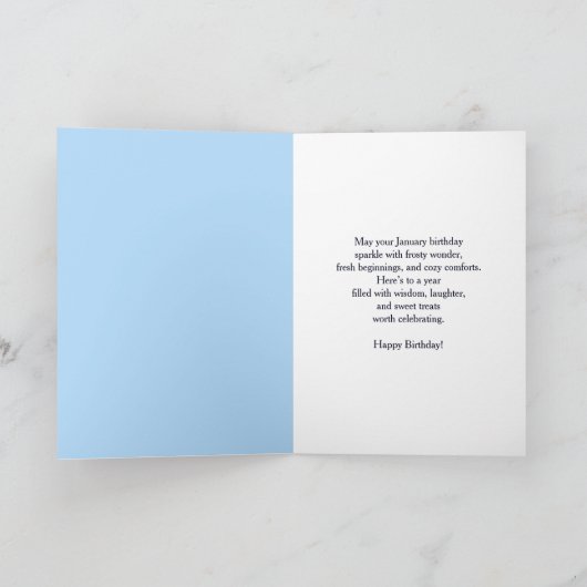 Carte Happy January Birthday Snowy Owl with Cake (Intérieur)