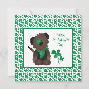 Carte Happy Jour de la Saint Patrick Chien quatre feuill